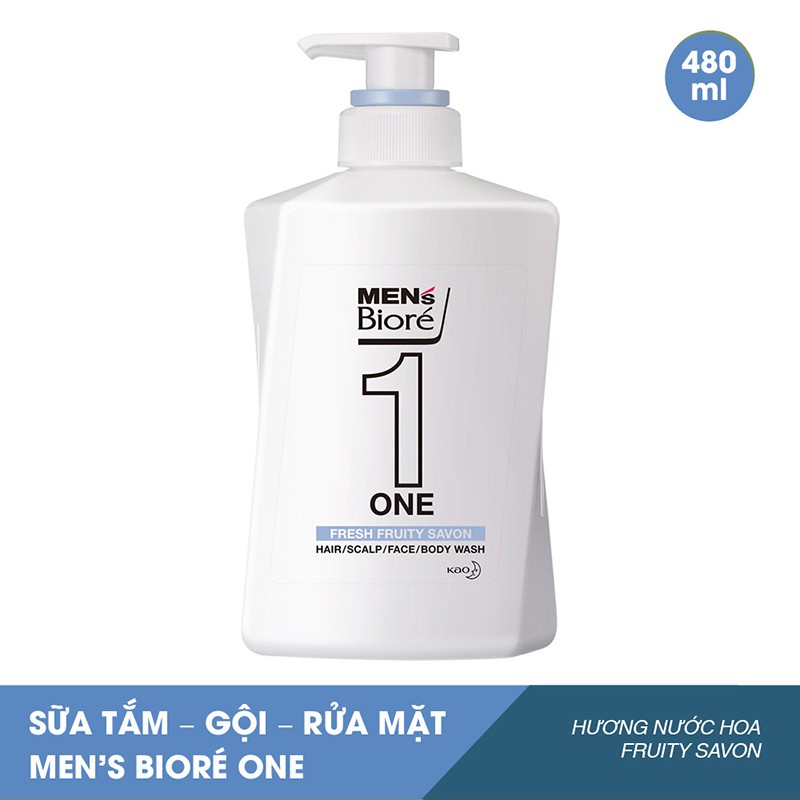 Sữa Tắm Gội Rửa Mặt Men’S Bioré One Hương Thảo Mộc , hương nước hoa 480Ml