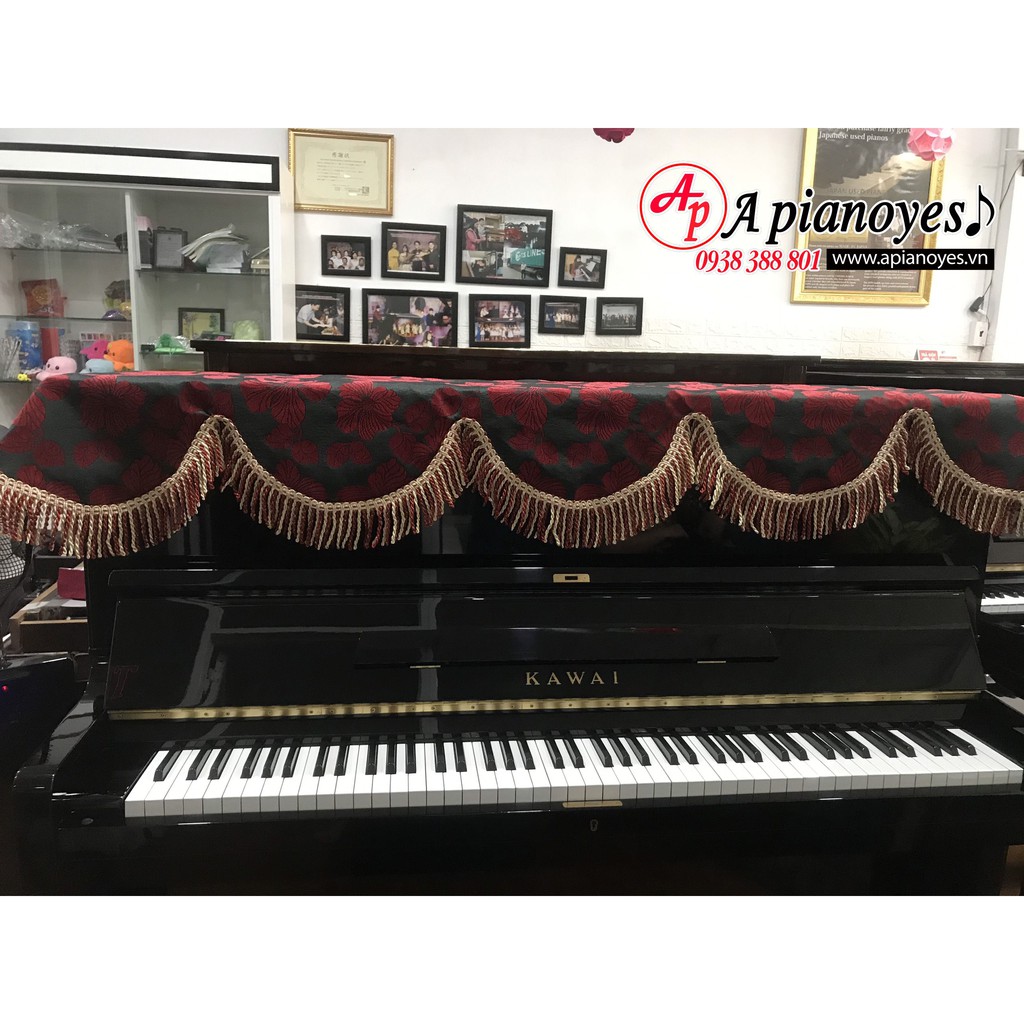 🥇ĐỈNH CỦA CHÓP🥇KHĂN PHỦ ĐÀN PIANO Gấm nỉ loại 1 cao cấp - màu đen ánh xanh họa tiết hoa nổi