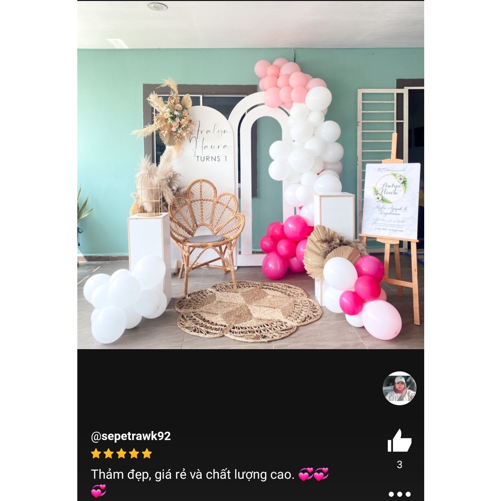 Thảm cói, thảm cói tròn bong hoa decor, trang trí chụp ảnh trải sản xuất khẩu HungPhuc size 1m2