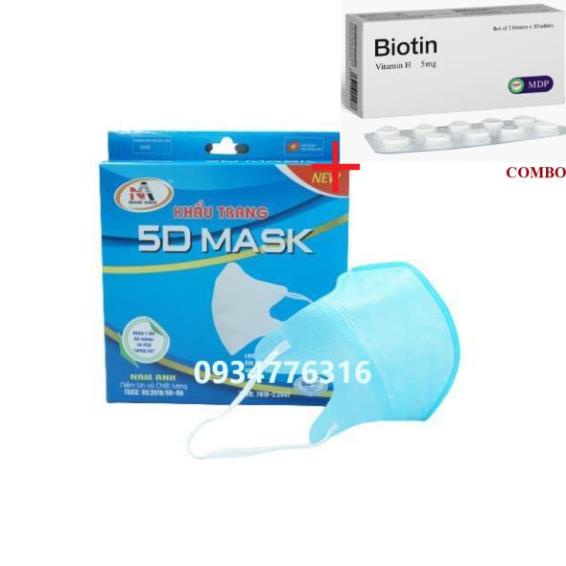 Combo Biotin 5mg+ ✅ Khẩu trang y tế kháng khuẩn 3 lớp Famapro 5D Mask (10 cái/hộp )