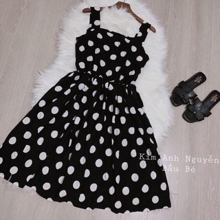 Đầm chấm bi xoè 2 dây