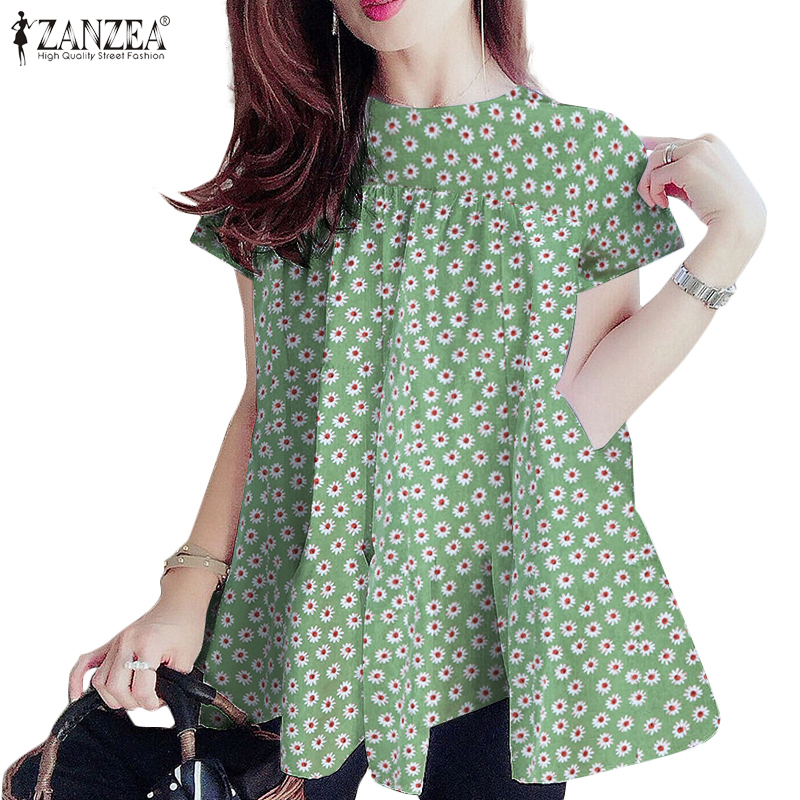 Áo ZANZEA Cổ Tròn Ngắn Tay Dáng Rộng Họa Tiết Hoa Thời Trang Cho Nữ