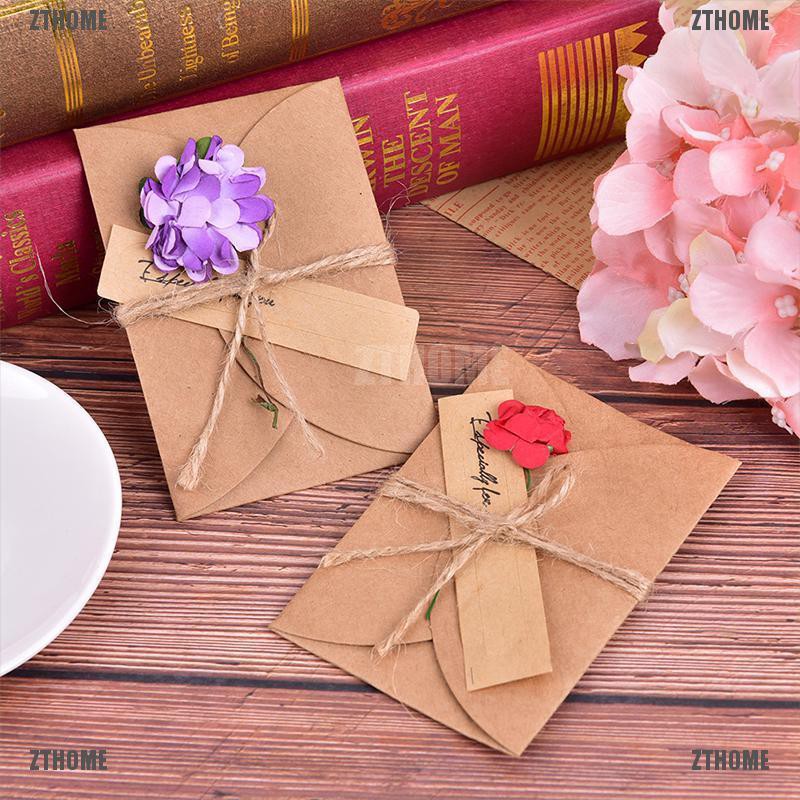 ZTHOME 10pcs Flower Retro DIY Kraft Paper Invitation Greeting Card Envelope Handmade