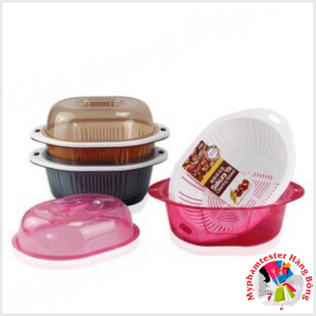 Rổ nhựa bầu 2 lớp có nắp 2 cỡ hàng xuất nhật cao cấp