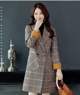 Áo dạ kẻ caro dáng dài