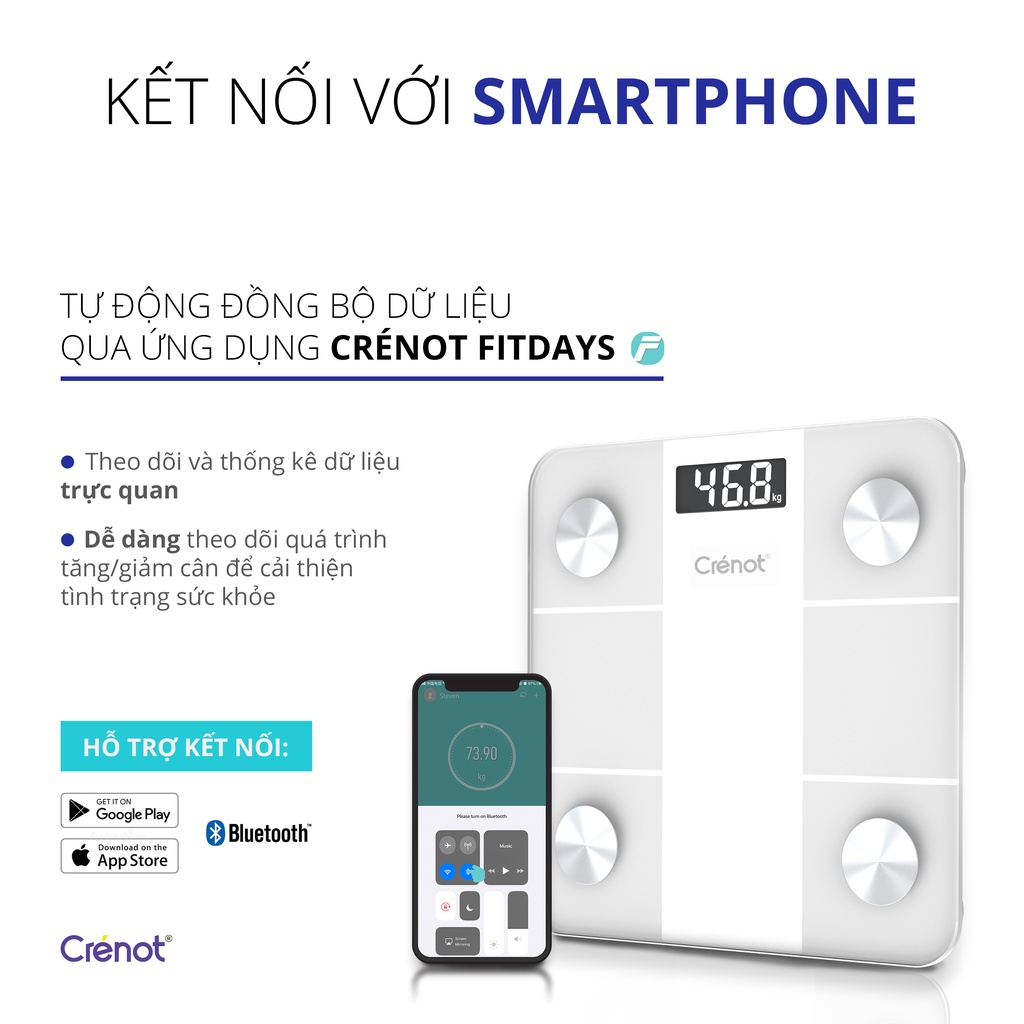 Cân điện tử sức khoẻ thông minh Crenot Gofit S2 kết nối bluetooth đo phân tích chỉ số cơ thể body fat scale