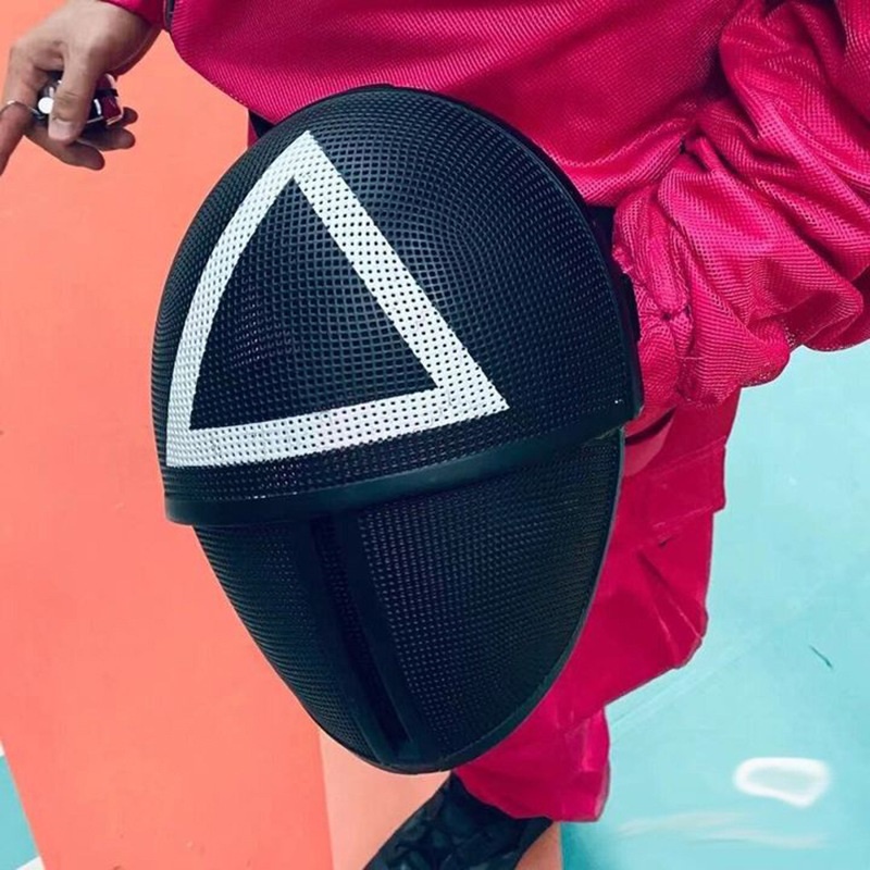 Mực Trò Chơi Tam Giác Vuông Vòng Tròn Cosplay Mặt nạ Nhựa Đỏ Hood Người Mũ Trùm Trang Phục Đạo Cụ