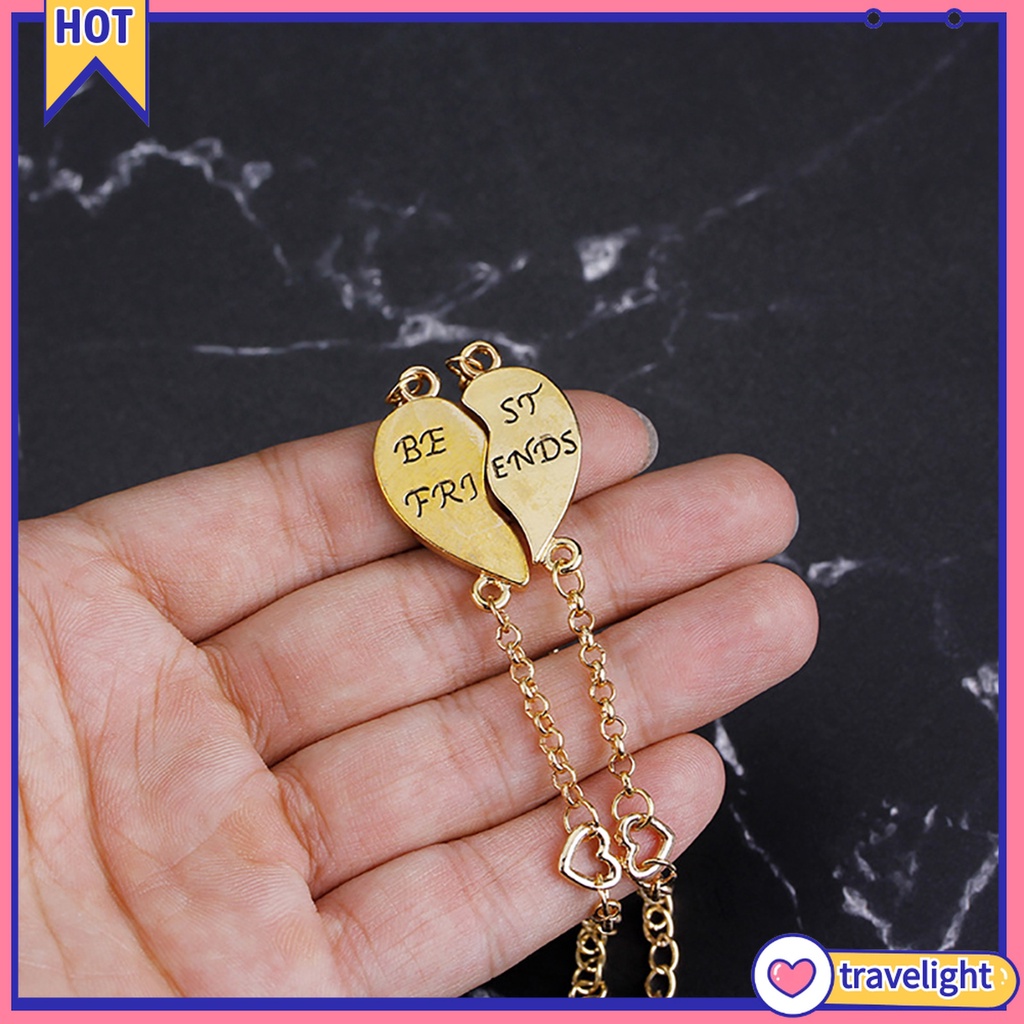 (Travelight) Set 2 vòng đeo tay đôi ghép mặt hình trái tim khắc họa tiết chữ Best Friend thời trang