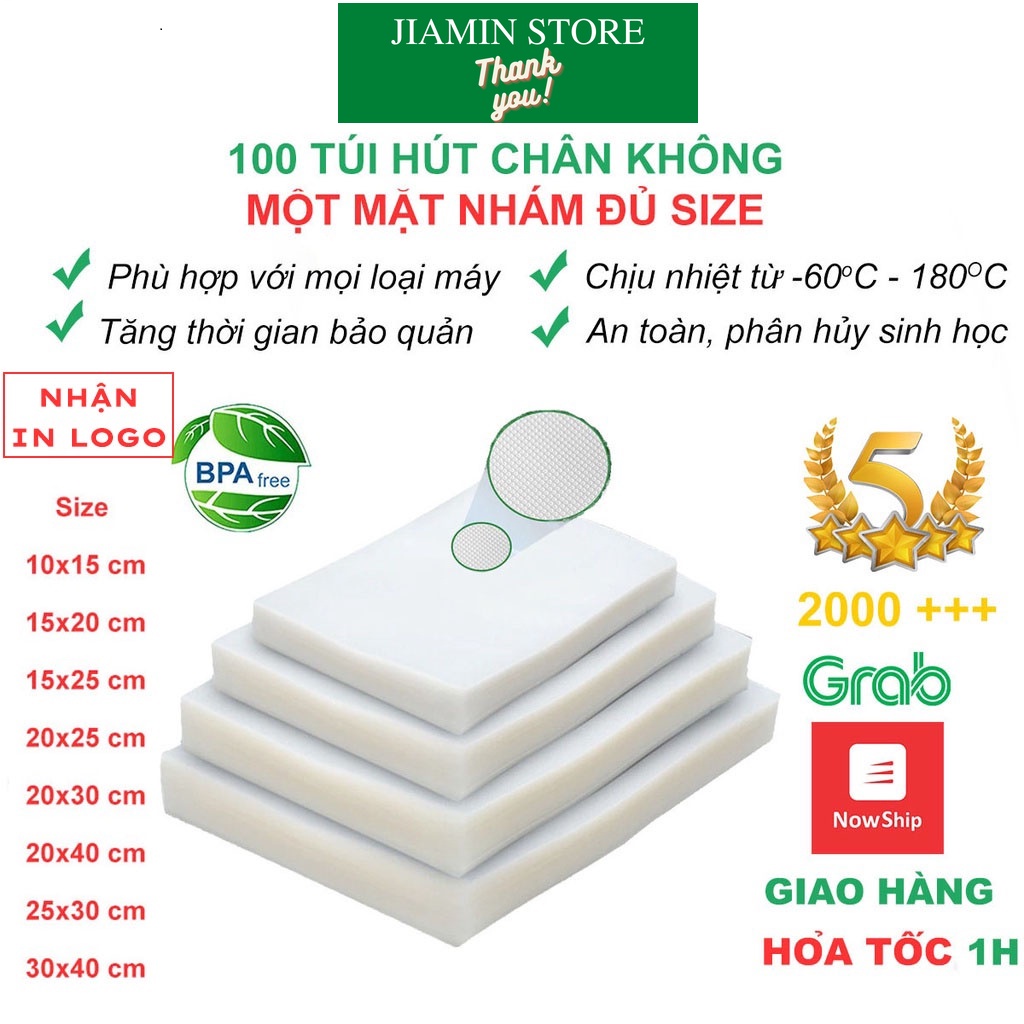 Túi hút chân không thực phẩm 1 mặt nhám bộ 100 túi hút chân không
