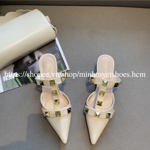 Giày Sục Nữ Gót Nhọn 6cm Mũi Nhọn-Sục Nữ Quai Ngang Tán Đinh To Mẫu Mới - Giày Nữ Bít Mũi   Mã SNĐ MINHTUYETSSHOES
