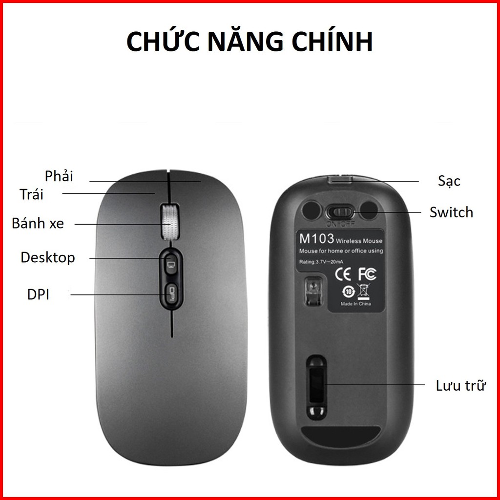 [VIDEO THẬT] Chuột Không Dây Wireless 2.4G Tự Sạc Có Nút Điều Chỉnh DPI, chuột văn phòng CAO CẤP M103