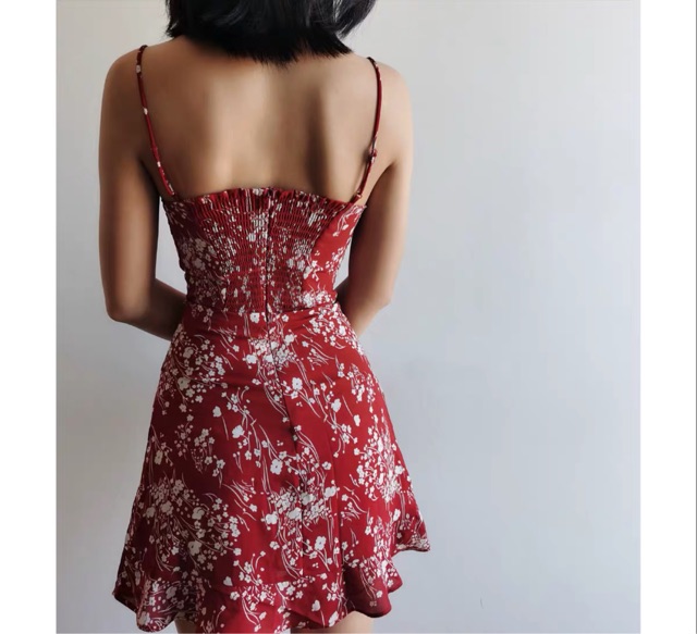 Đầm 2 dây sexy hoa đỏ_hình thật mẫu mặc