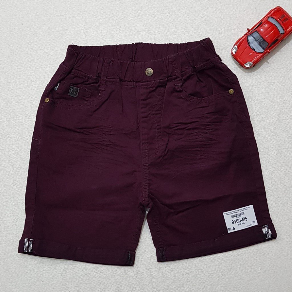 9160-M1 - Quần Kaki đùi bé trai, co giãn, trơn gập gấu, màu đỏ mận, size đại 25t-29t , ri5 - Hàng Made In Vietnam