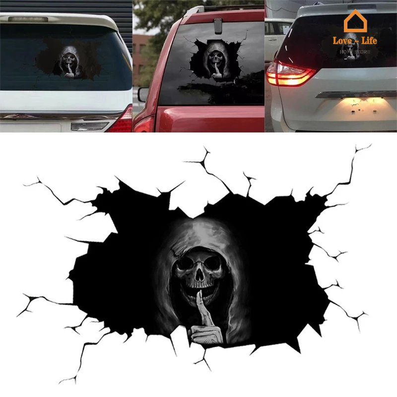 Miếng Dán Trang Trí Xe Hơi Họa Tiết Đầu Lâu Kinh Dị Vui Nhộn Chống Thấm Nước