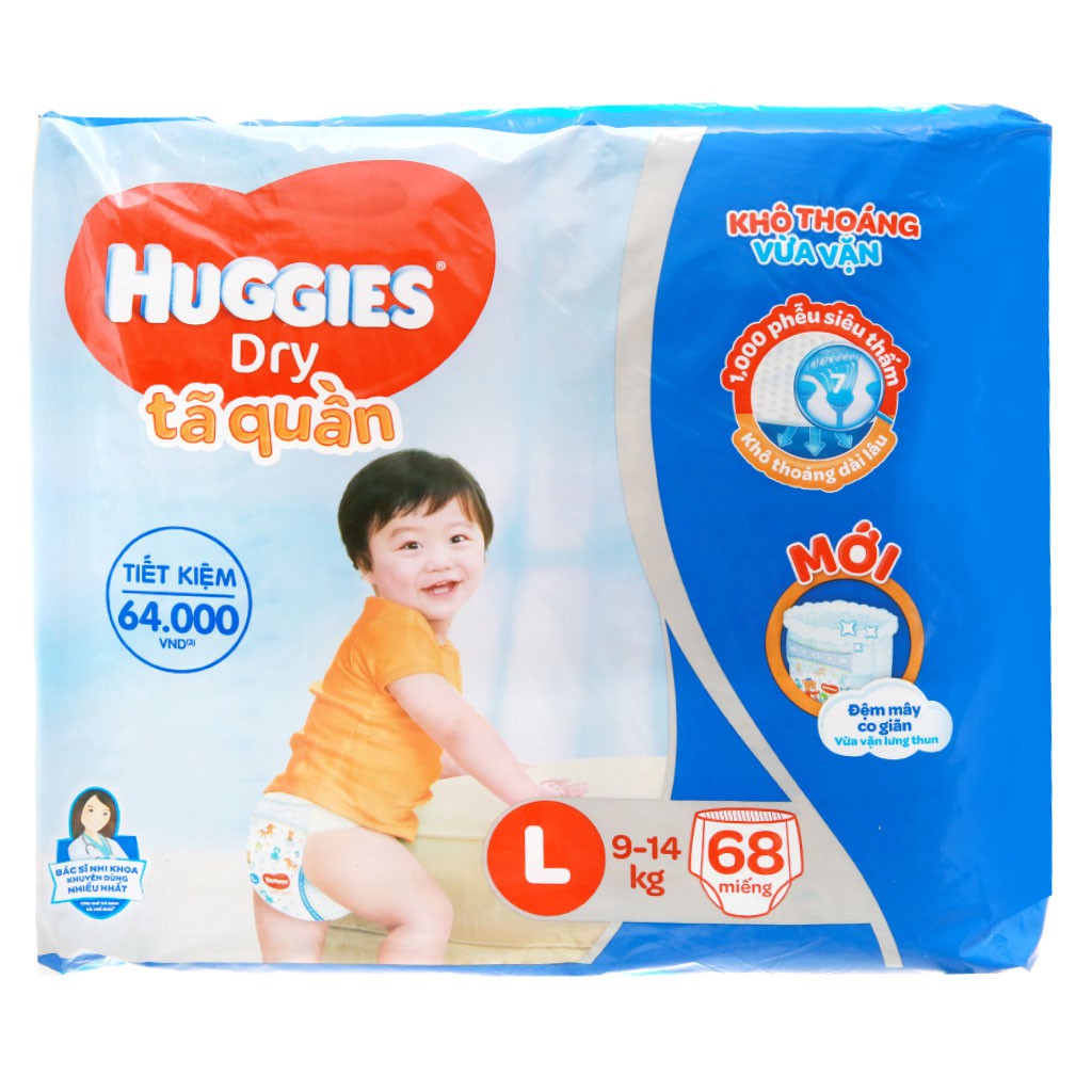 Bỉm - Tã Quần Huggies Dry Size L68 (Cho Bé 9-14kg)