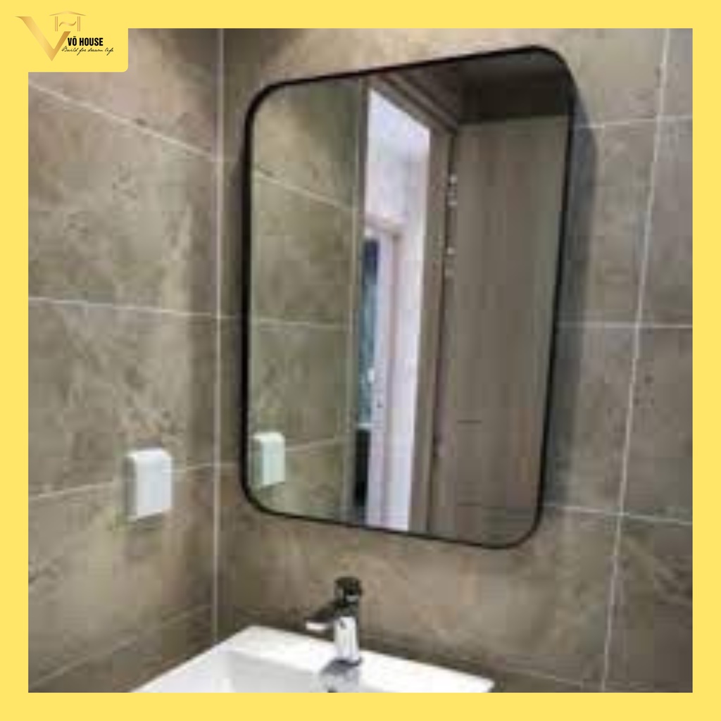 Gương treo nhà tắm viền thép sơn tĩnh điện màu đen 50x70cm hình chữ nhật