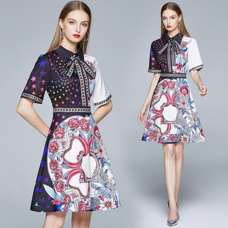 Đầm chữ a tay ngắn in hoa phong cách vintage