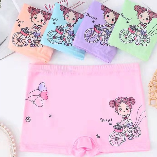 Quần Lót Boxer Vải Cotton In Hoạt Hình Xinh Xắn Dành Cho Bé Gái Bốn Màu Lựa Chọn