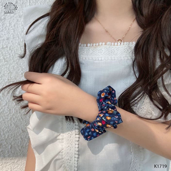 Cột Tóc Vải Scrunchies Hoạ Tiết Hoa Phong Cách Vintage Orin K1719