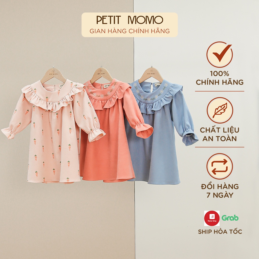 [Mã BMLT35 giảm đến 35K đơn 99K] Váy Bé Gái 11-25kg Vạt Bèo Cổ Thêu Hoa Dây PETIT MOMO Chất Liệu Nhung Chéo Cao Cấp H096