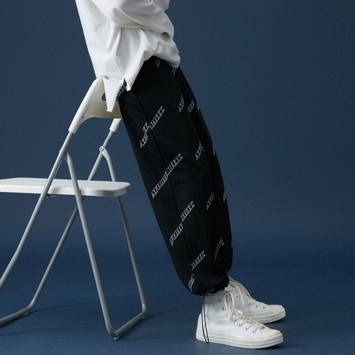 Quần ống rộng in họa tiết chữ phong cách hiphop Hàn Quốc cá tính cho nam nữ