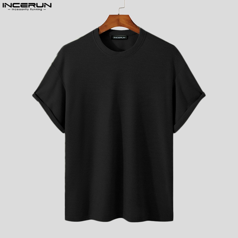 Áo thun INCERUN tay ngắn dáng rộng màu trơn 3 màu sắc lựa chọn thời trang mùa hè cho nam giớ