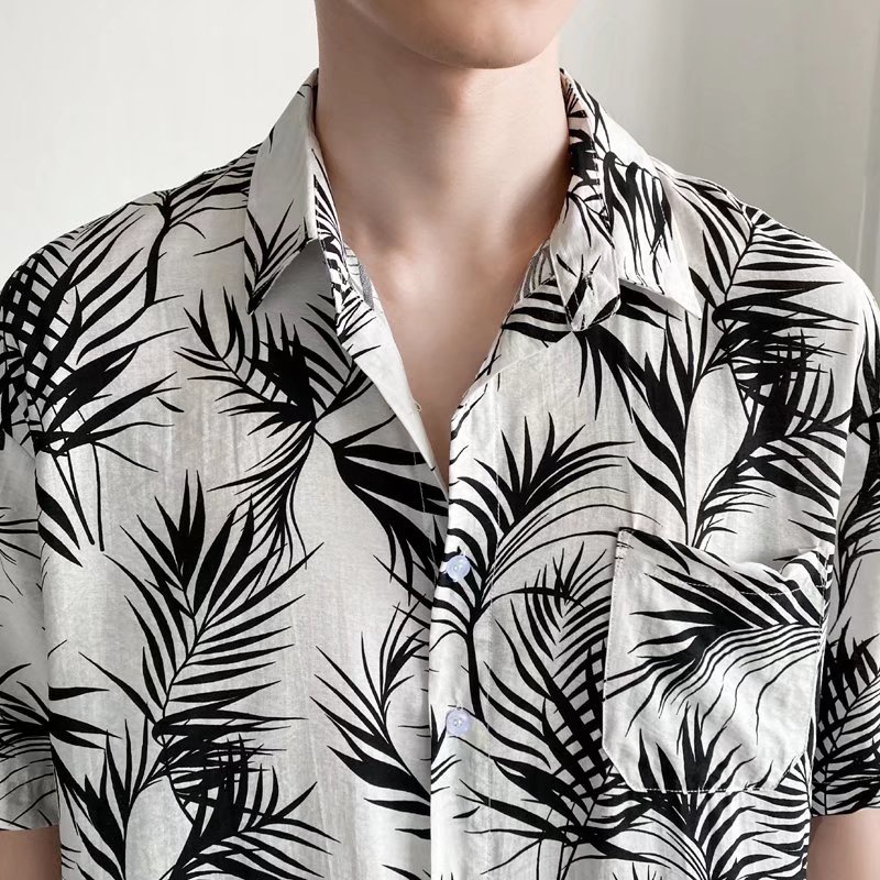 Áo Sơ Mi Nam Tay Ngắn Có Cổ Họa Tiết Lá Cây Size M-3XL