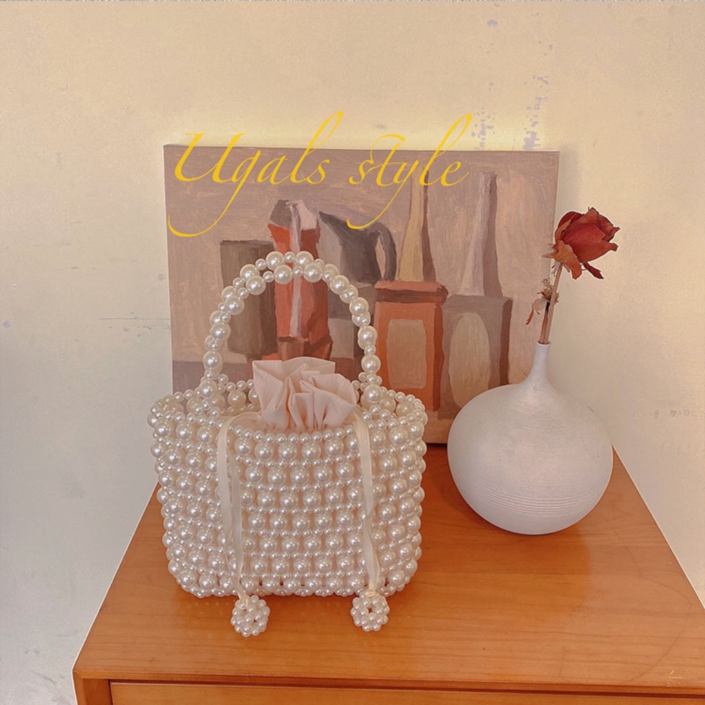 Túi xách ngọc trai kết hạt cườm ô vuông sang trọng