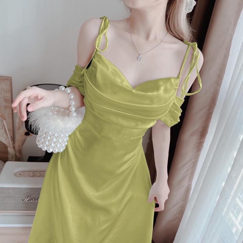 ĐẦM PHI CỔ ĐỔ RỚT VAI 2 DÂY