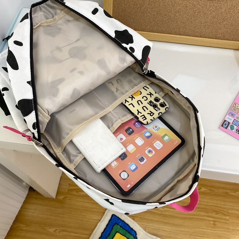 Balo IELGY vải canvas in họa tiết bò sữa độc đáo thời trang cho nữ