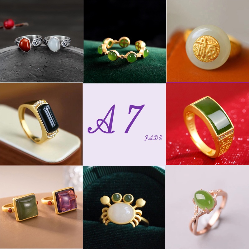 Nhẫn Hở Điều Chỉnh Được Bằng Đá Ngọc Bích Trắng Bạc S925 Phong Cách Cổ Điển Cho Nam Và Nữ