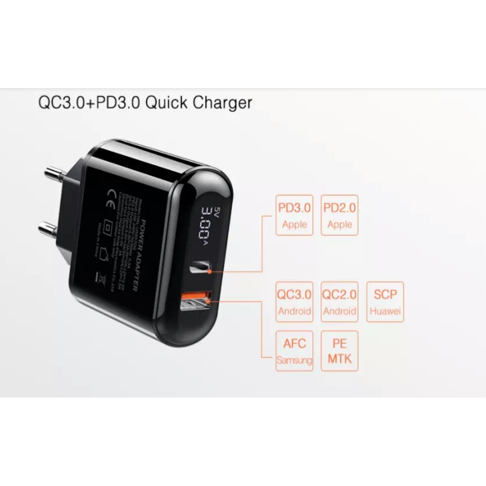 Củ Sạc Nhanh QC 3.0 Và PD 18+18W Hiện Số Dòng Và Ap Khi Sạc