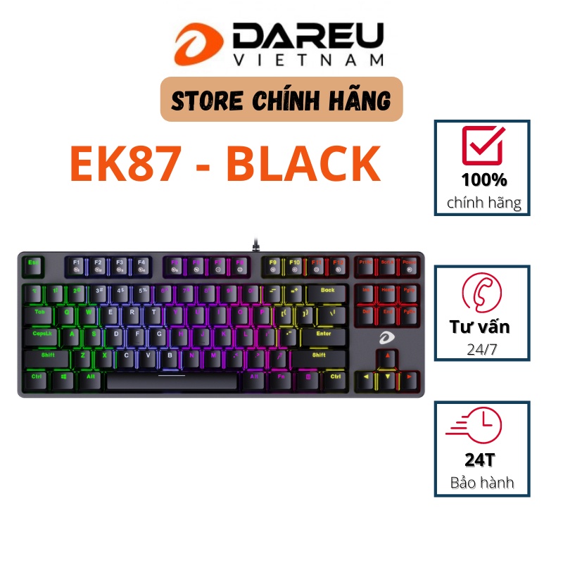 Bàn phím cơ Gaming DAREU EK87 - Black (MULTI-LED, Blue/ Brown/ Red D switch) - Led nhiều màu