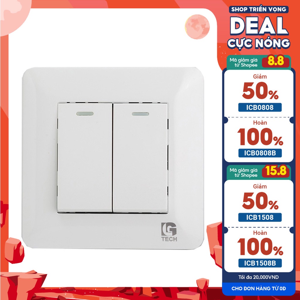 Công tắc âm tường 2 nút nhấn LGtech TT-0002 Trắng Bóng - Hàng Chính Hãng