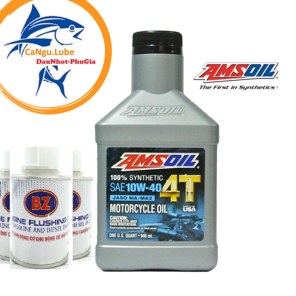 [MUA KÈM SÚC ĐỘNG CƠ BZ]  Nhớt Amsoil Performance 4T 10W-40 946ml, nhớt Amsoil 4T 10W40 chai 946ml Made in USA