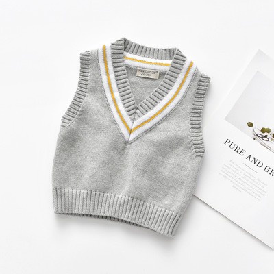 Áo gile len bé trai 9-15 tuổi cổ tim viền kẻ size đại. Gile len cho bé phong cách Hàn Quốc sợi không bai xù