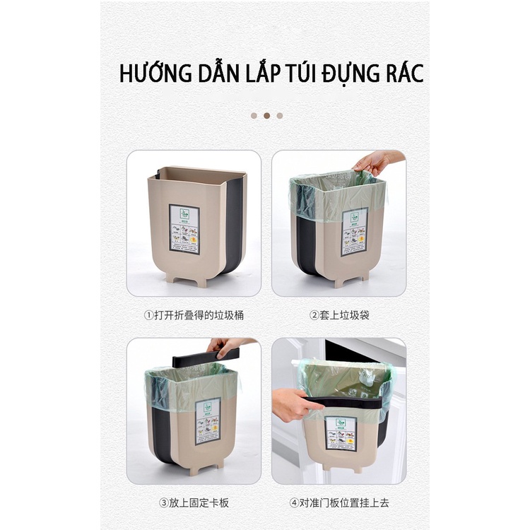 Thùng rác gấp gọn treo cạnh tủ chất liệu nhựa tái chế