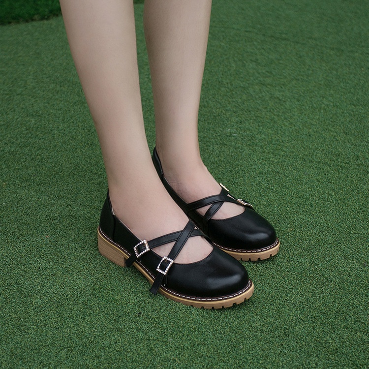 Giày Búp Bê Nữ Sandal Nữ Quai Chéo Gót Thấp 3 Phân Phong Cách Nhật Bản