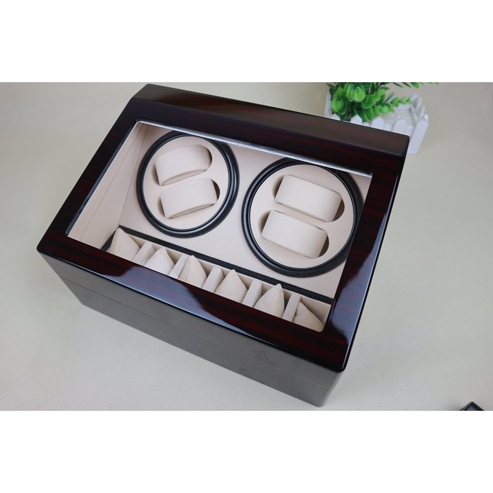 Hộp Đựng Đồng Hồ Cơ 4 ổ xoay + 6 ngăn trưng bày gỗ