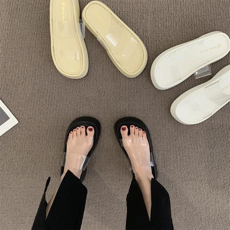 Dép Sandal Đế Dày Quai Ngang Trong Suốt Thiết Kế Hở Ngón Thời Trang Xuân Hè Cho Nữ