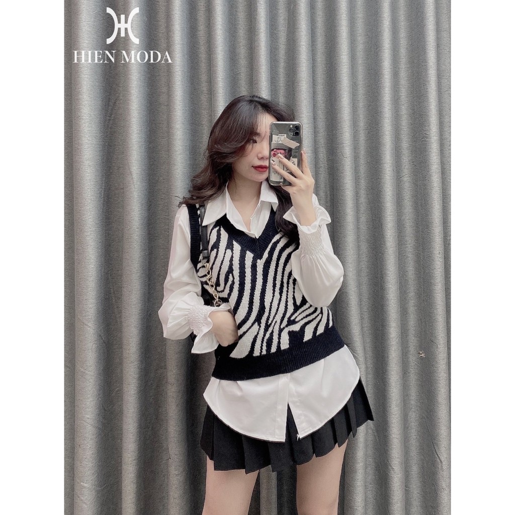 Áo len gile hoạ tiết vằn,áo Gile frorm rộng kiểu dáng hàn quốc | BigBuy360 - bigbuy360.vn