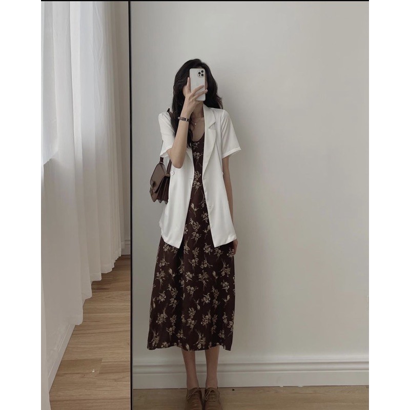 Váy hai dây hai lớp hoạ tiết vintage   Ulzzang 🌸 Hàng Quảng Châu