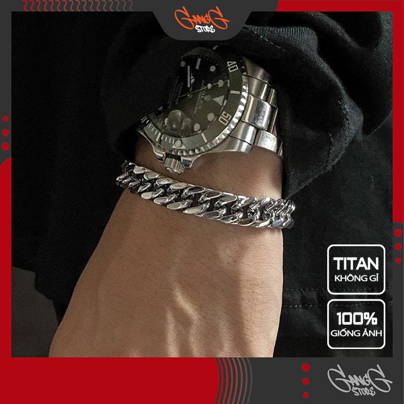 Vòng tay lắc tay nam nữ unisex cá tính không gỉ phong cách hiphop màu bạc chất liệu titan GangG