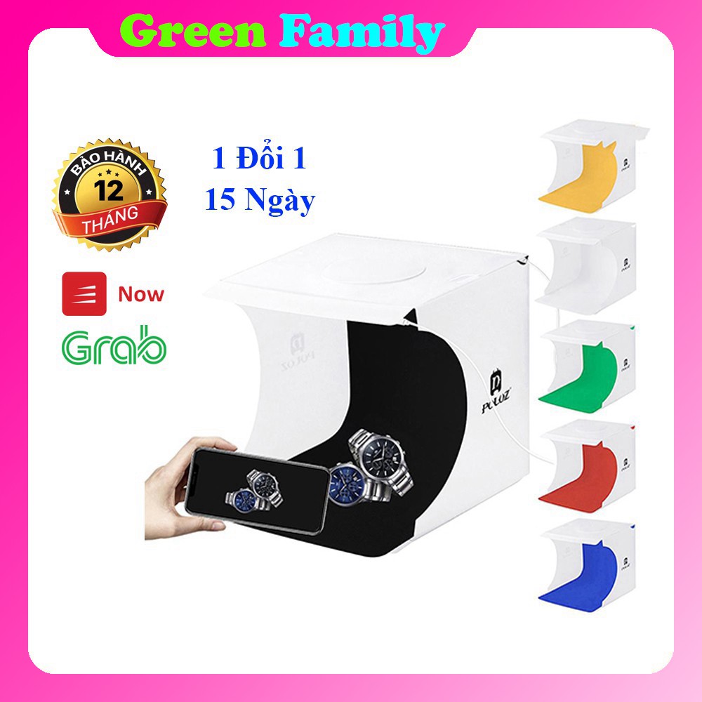 Hộp Chụp Sản Phẩm Puluz Kèm Đèn Led Ánh Sáng Trắng - 20x20CM - 22x23CM - Green Family -