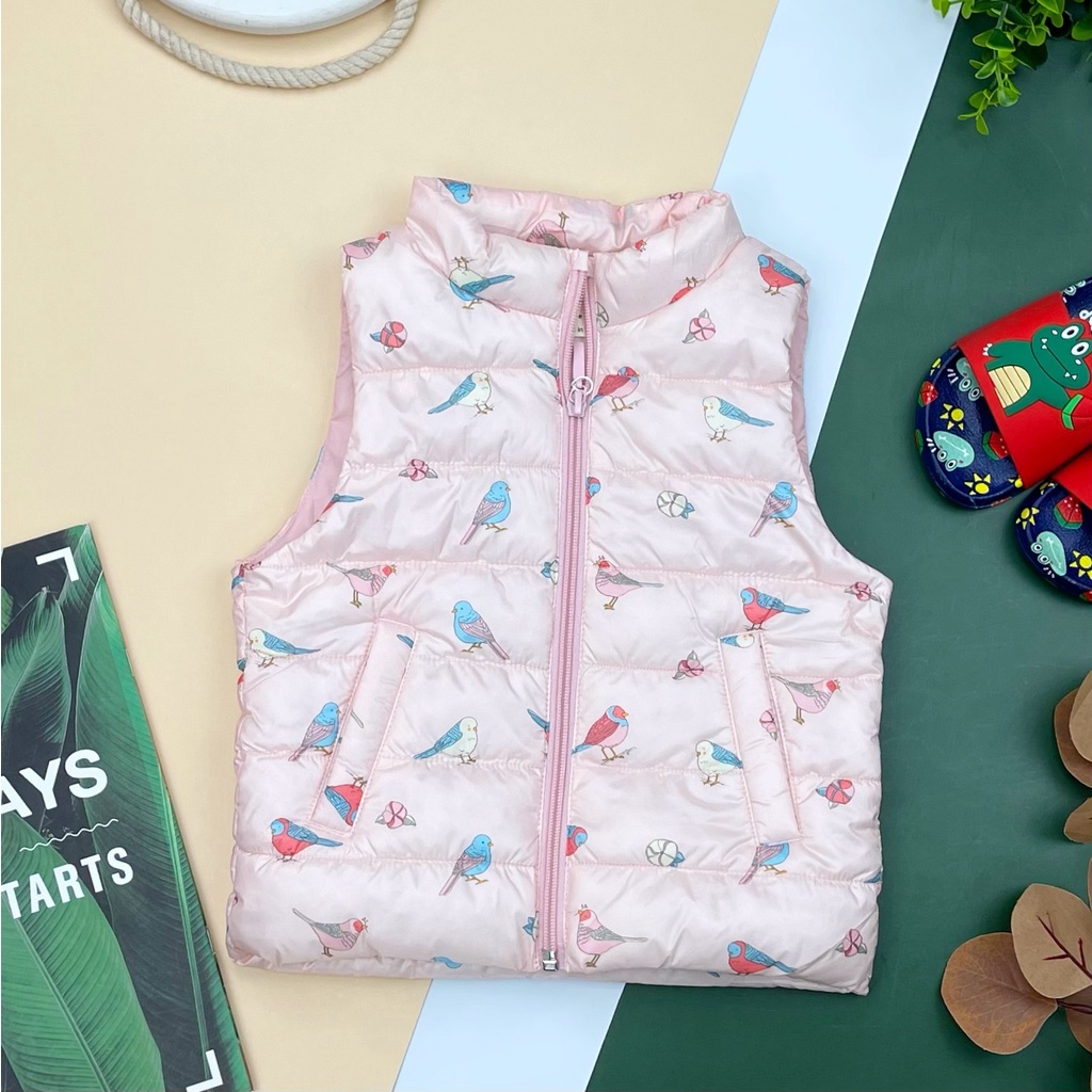 Áo gile phao thu đông họa tiết, khóa kéo size 1-7, cho bạn 10-22kg. Chất phao siêu nhẹ, sờ thích tay, họa tiết đẹp, nét