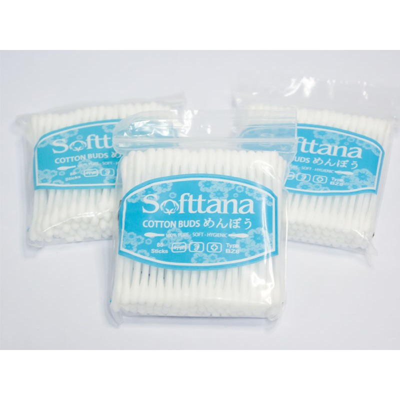 Tăm bông lấy ráy tai mũi cho người lớn và em bé Softtana - Bông rấy tai dạng túi ( 80 que 1 túi )- Chất lượng, dày dặn
