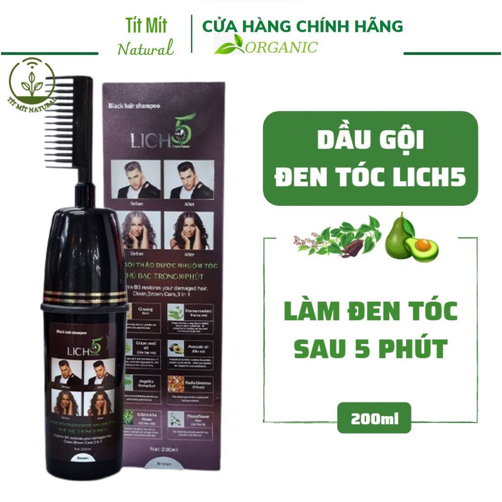 Dầu gội thảo dược nhuộm đen tóc Lich5 Làm đen tóc trong 5 phút Cocayhoala - 200ml