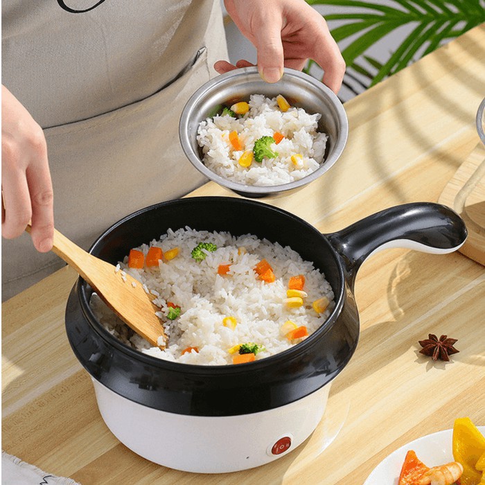 Nồi Lẩu Điện Mini, Chảo Chiên Xào Đa Năng Mini Có Tay Cầm Tiện Dụng Size 18cm Tặng Kèm Giá Hấp [HÀNG LOẠI 1]