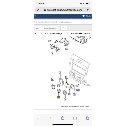 Núm chỉnh điều hoà Ford Everest / núm giữa  - UV9E61195A