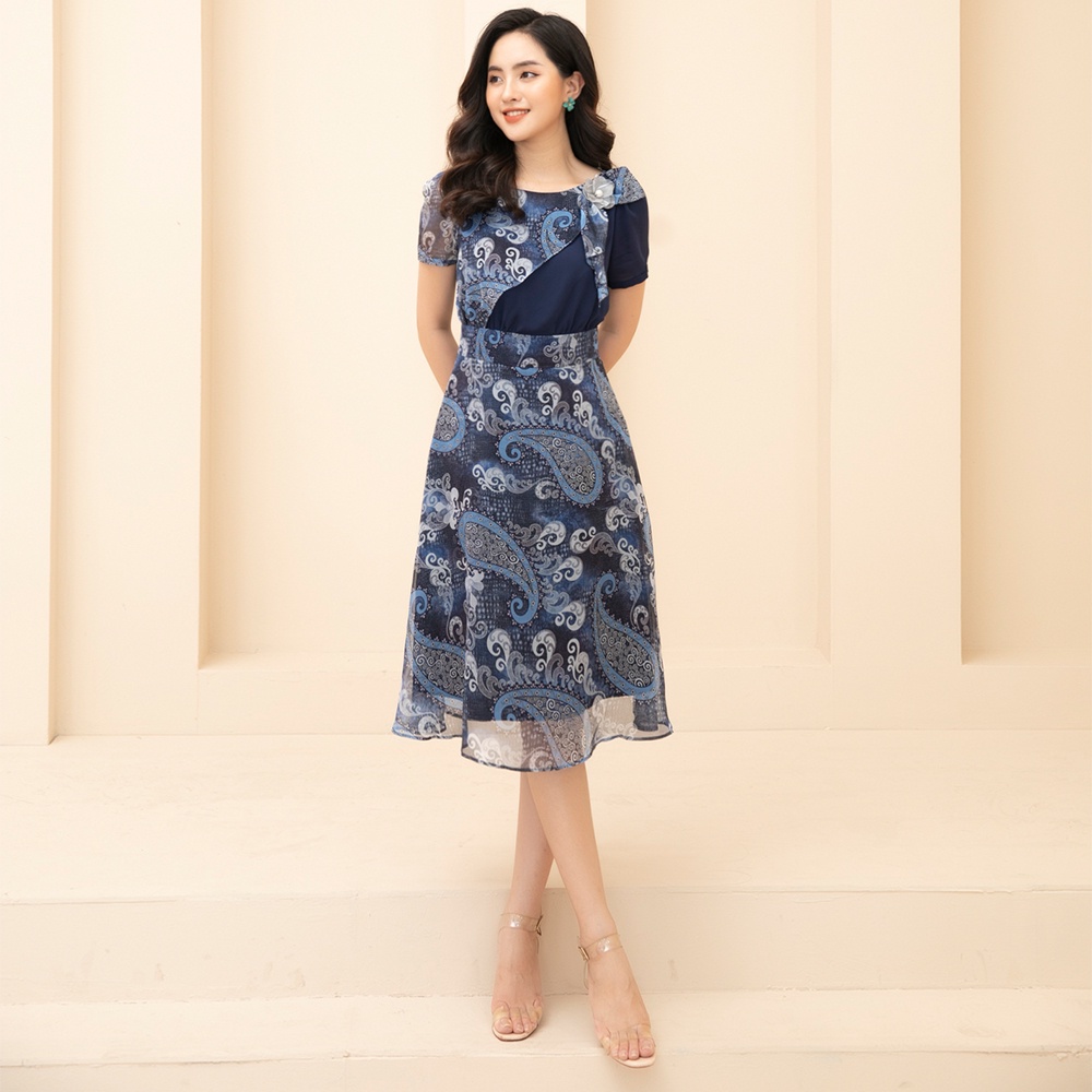 [Mã INCU50 giảm 50K đơn 250K] Đầm thiết kế cao cấp NEM dáng chữ A phối họa tiết D04842 | BigBuy360 - bigbuy360.vn